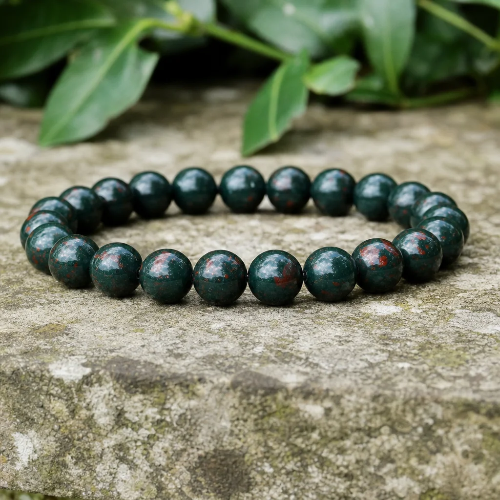 Bloodstone bracelet: the dark green stone