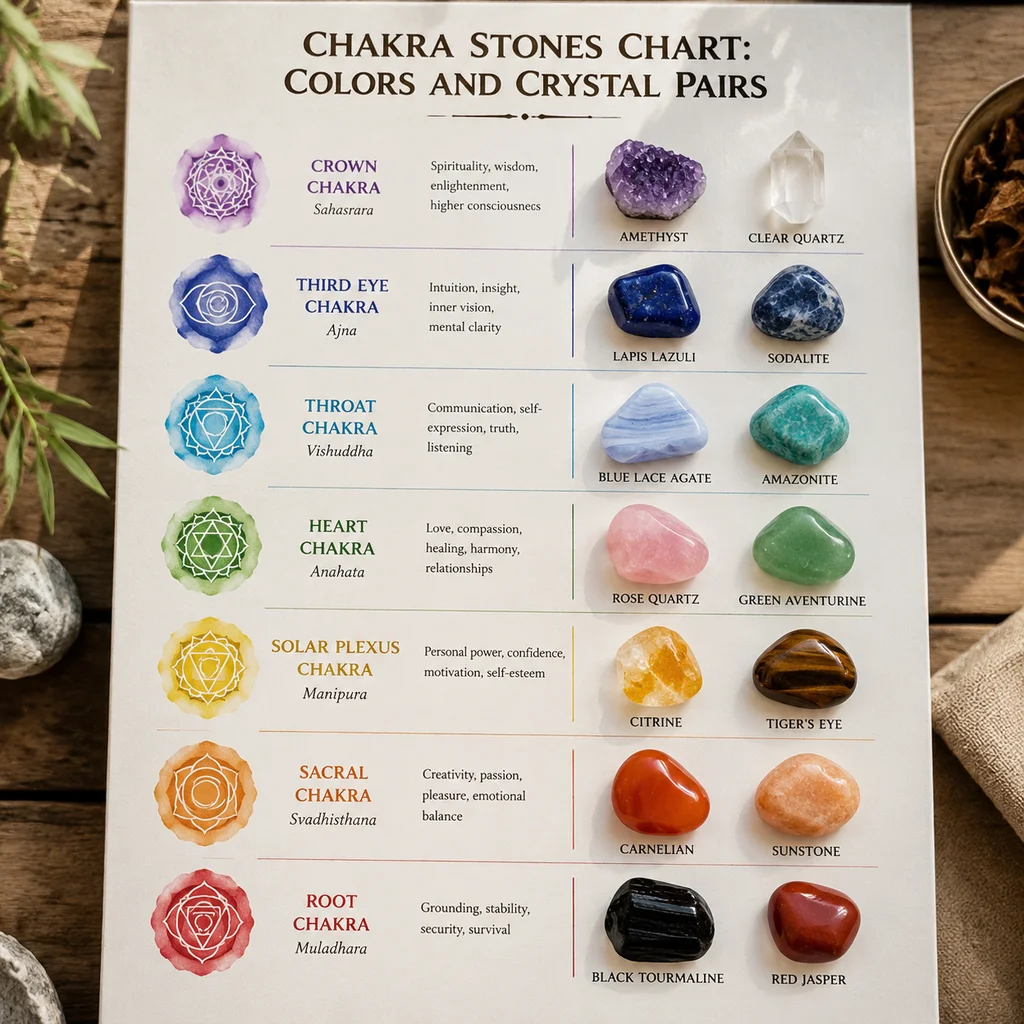 Chakra Stones Chart: Colors and Crystal Pairs