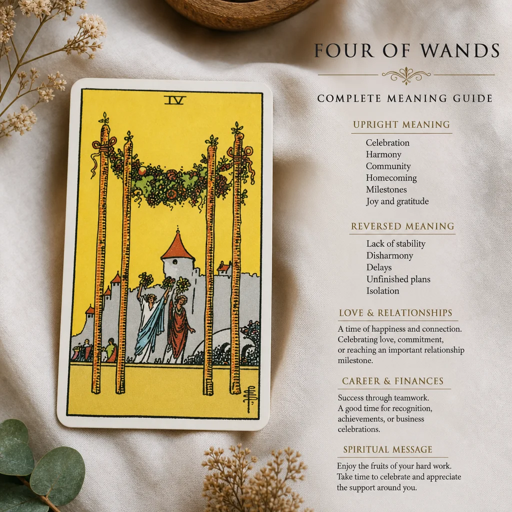 Four of Wands Tarot Card: Complete Meaning Guide