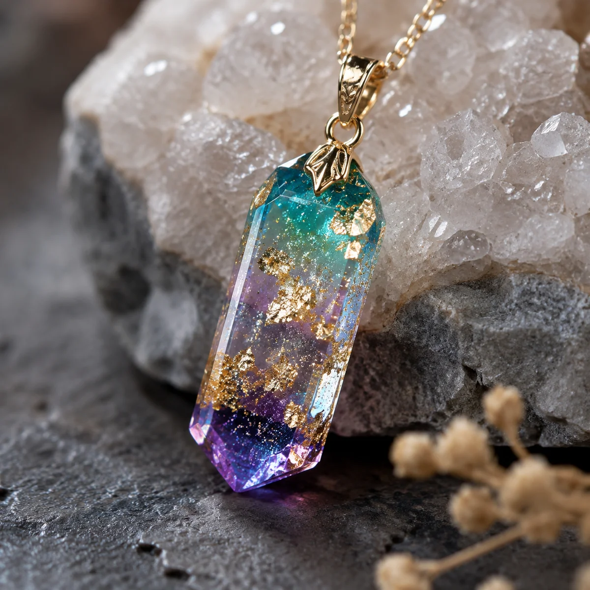 Resin Crystal Pendant with Gold Foil: A Luxury..