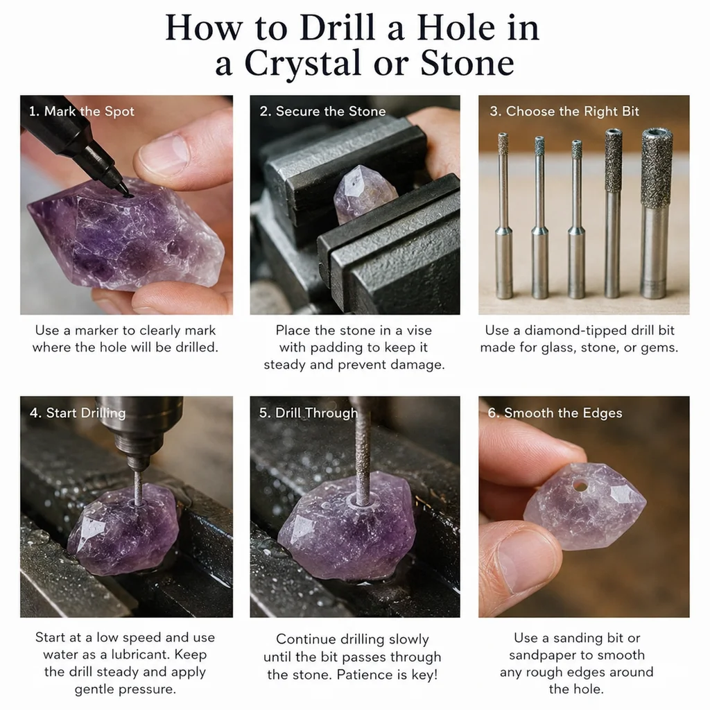 How to drill a hole in a crystal or stone