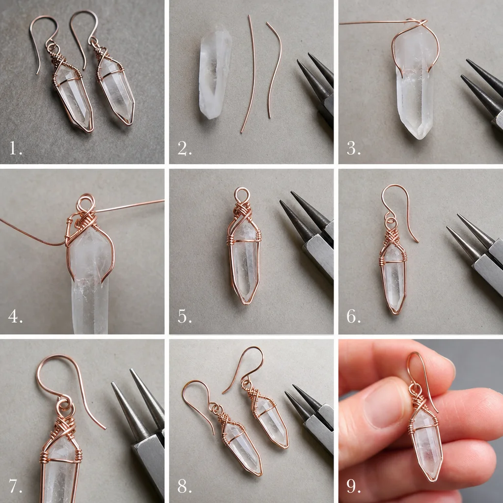 How to Make Wire Wrapped Crystal Earrings Step