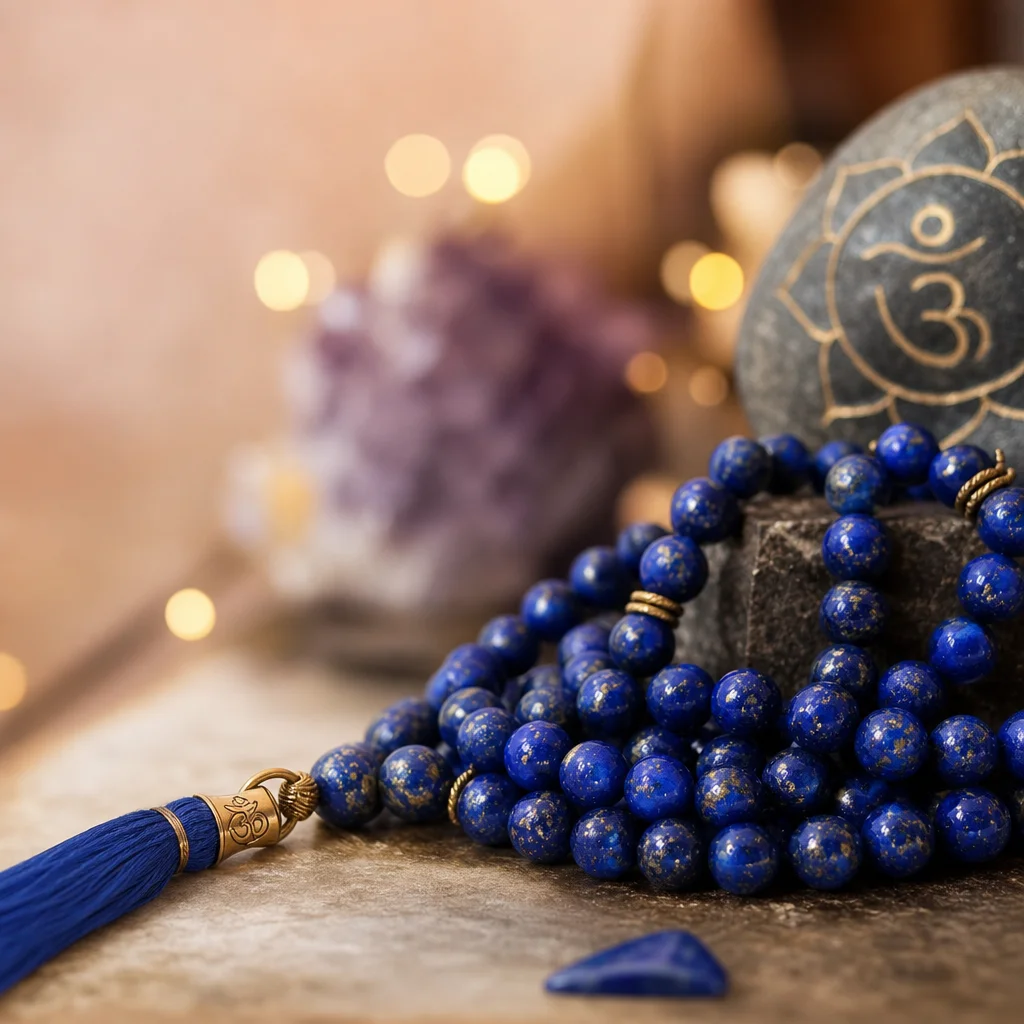 Lapis Lazuli Mala Beads: Wisdom & Third Eye M...