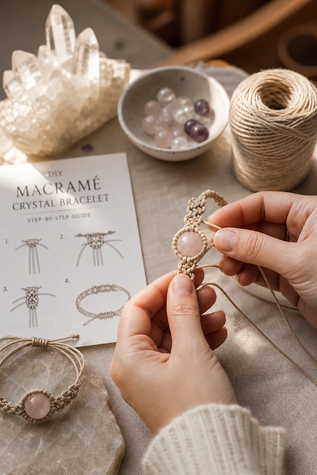 How to Make a Macrame Crystal Bracelet
