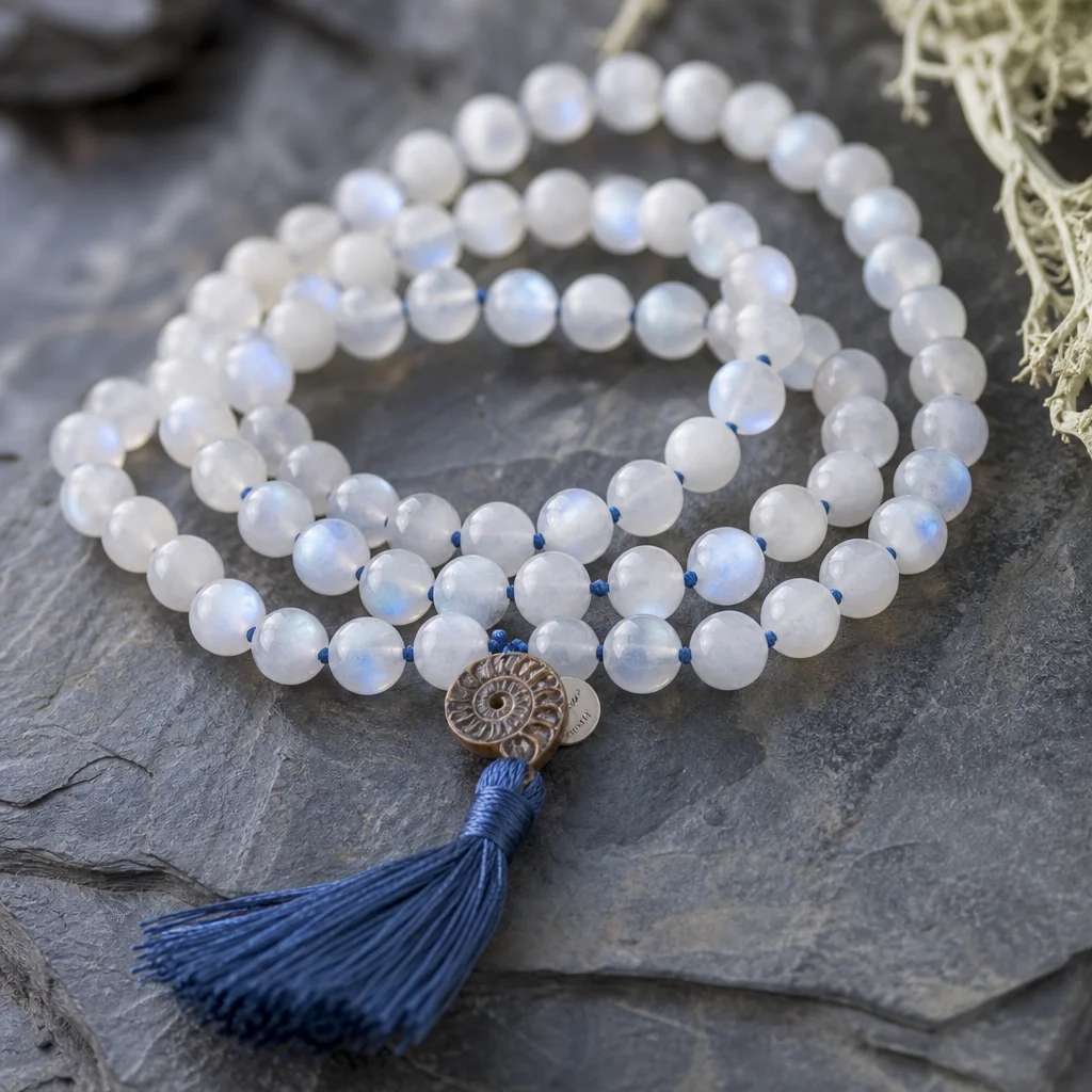 Moonstone Mala Beads: Intuition & New Moon