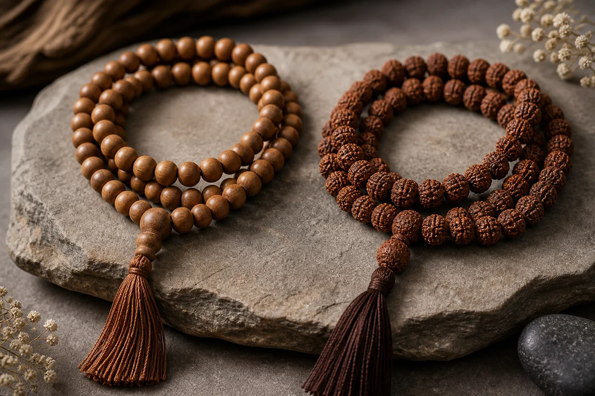 Sandalwood vs Rudraksha Mala Comparison