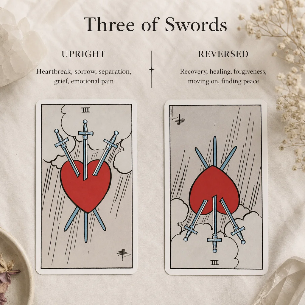 Three of Swords Tarot Card: Upright & Reversed