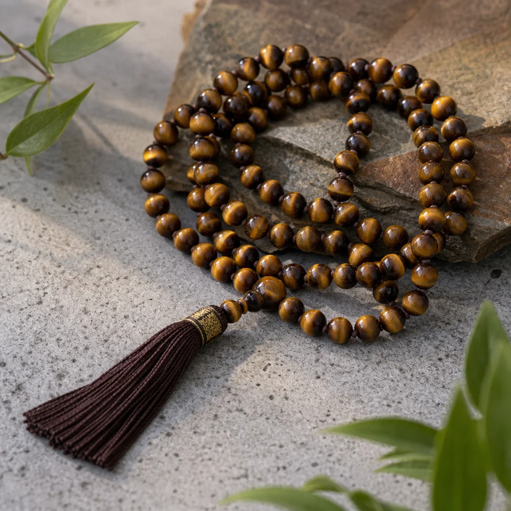 Tiger's Eye Mala Beads: Confidence & Courage