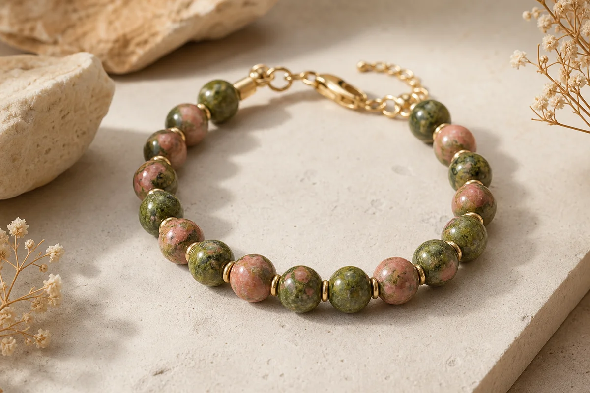 Unakite Bracelet: Green & Pink Gemstone Beauty