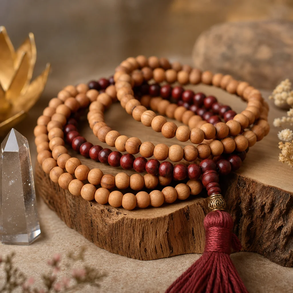 Wood Mala Beads: Sandalwood, Rosewood & Sacre...